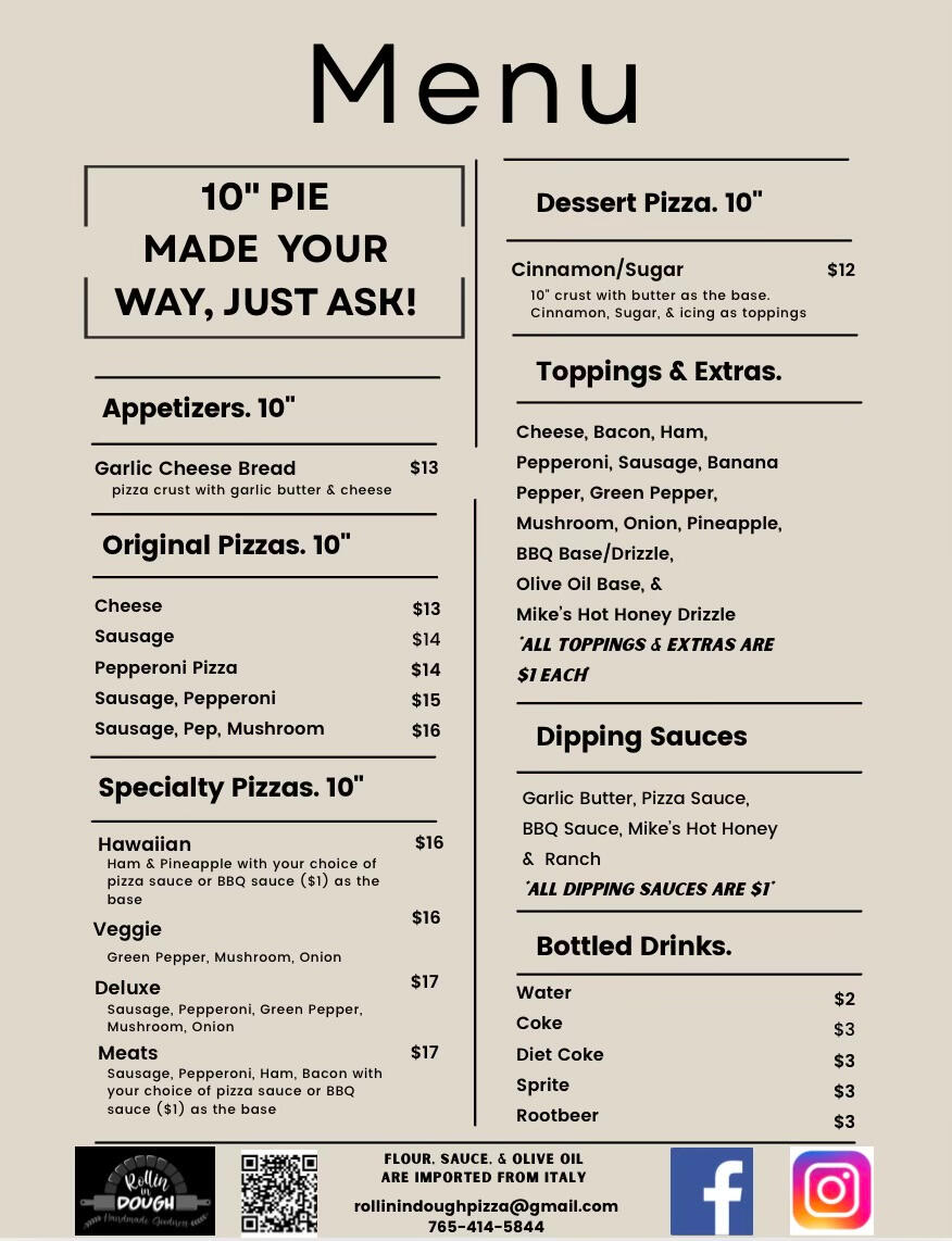 Rollin in Dough Menu