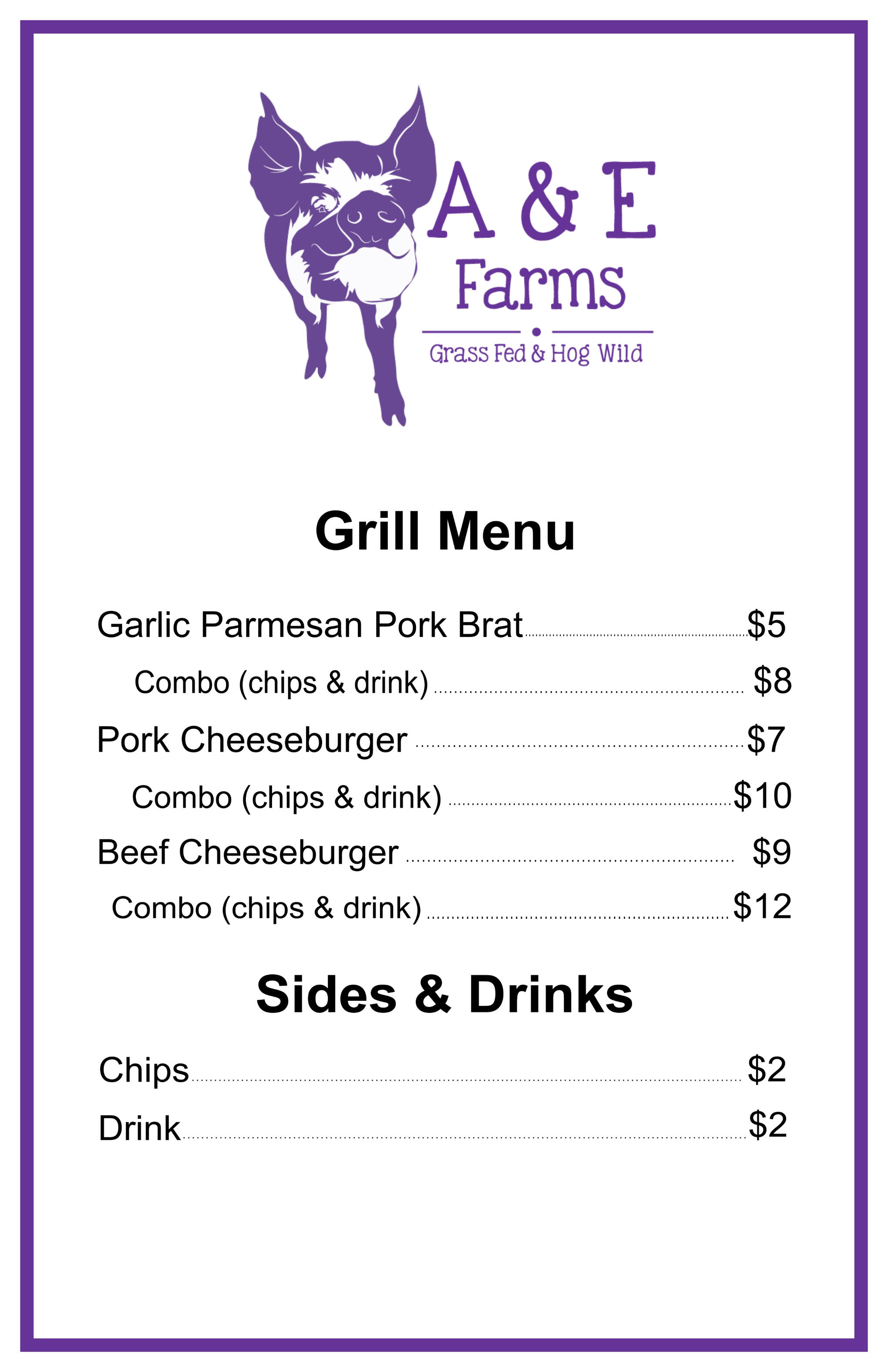 A&E Farms - Grill Menu