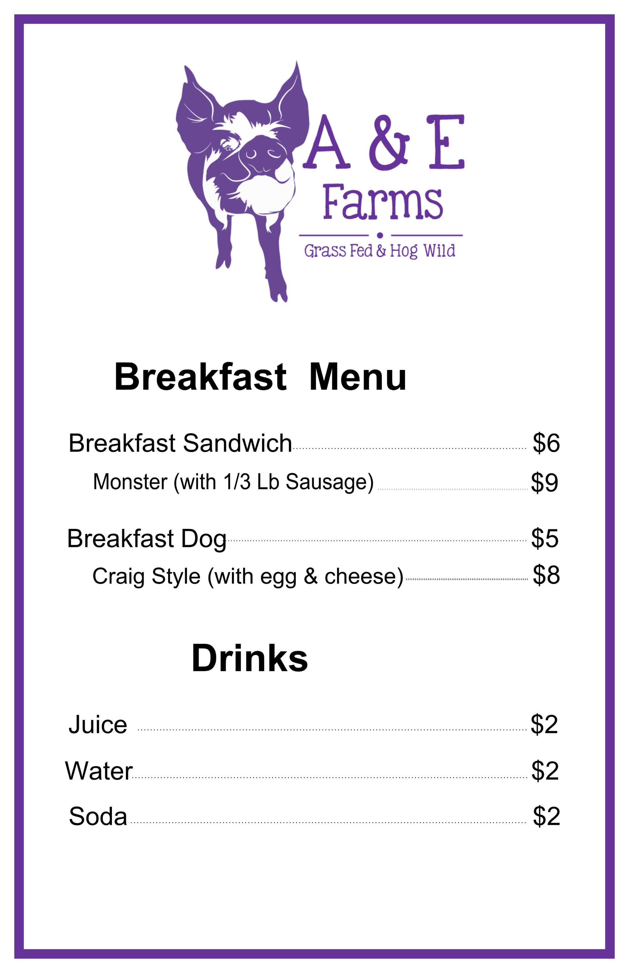 A&E Farms - Breakfast Menu
